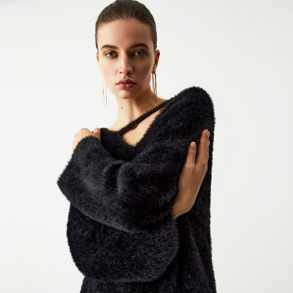 NWT - Cutout Fuzzy Knit Sweater